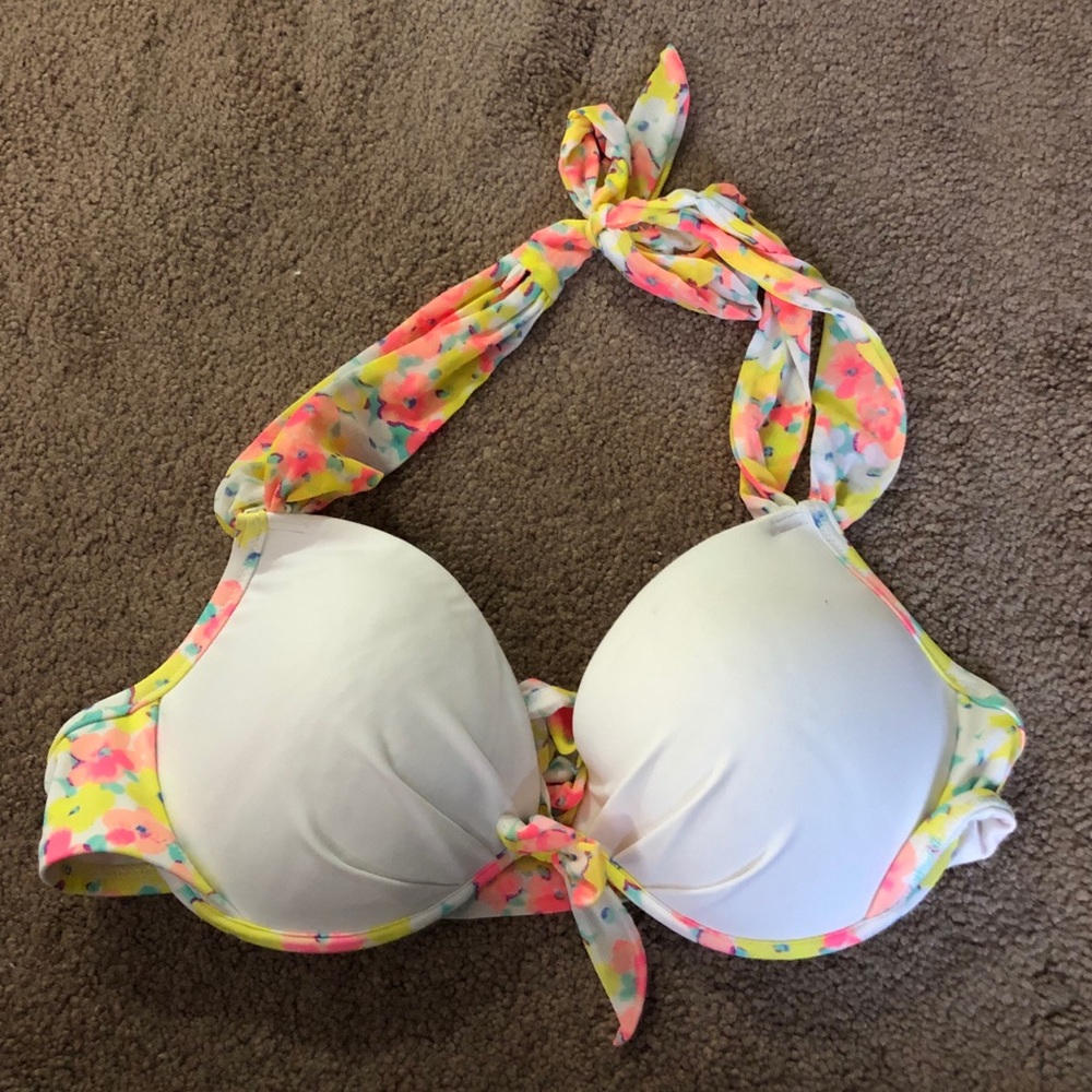 Bikini Top—white + neon floral